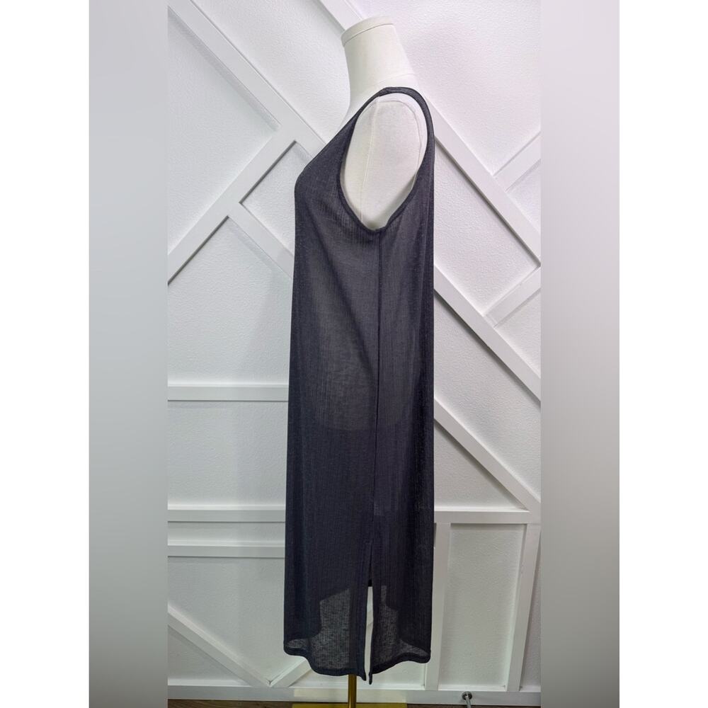 Sandwich Sheer Knit Tank Dress Gray Sleeveless Midi Swim Cover Up Medium - Picture 4 of 10